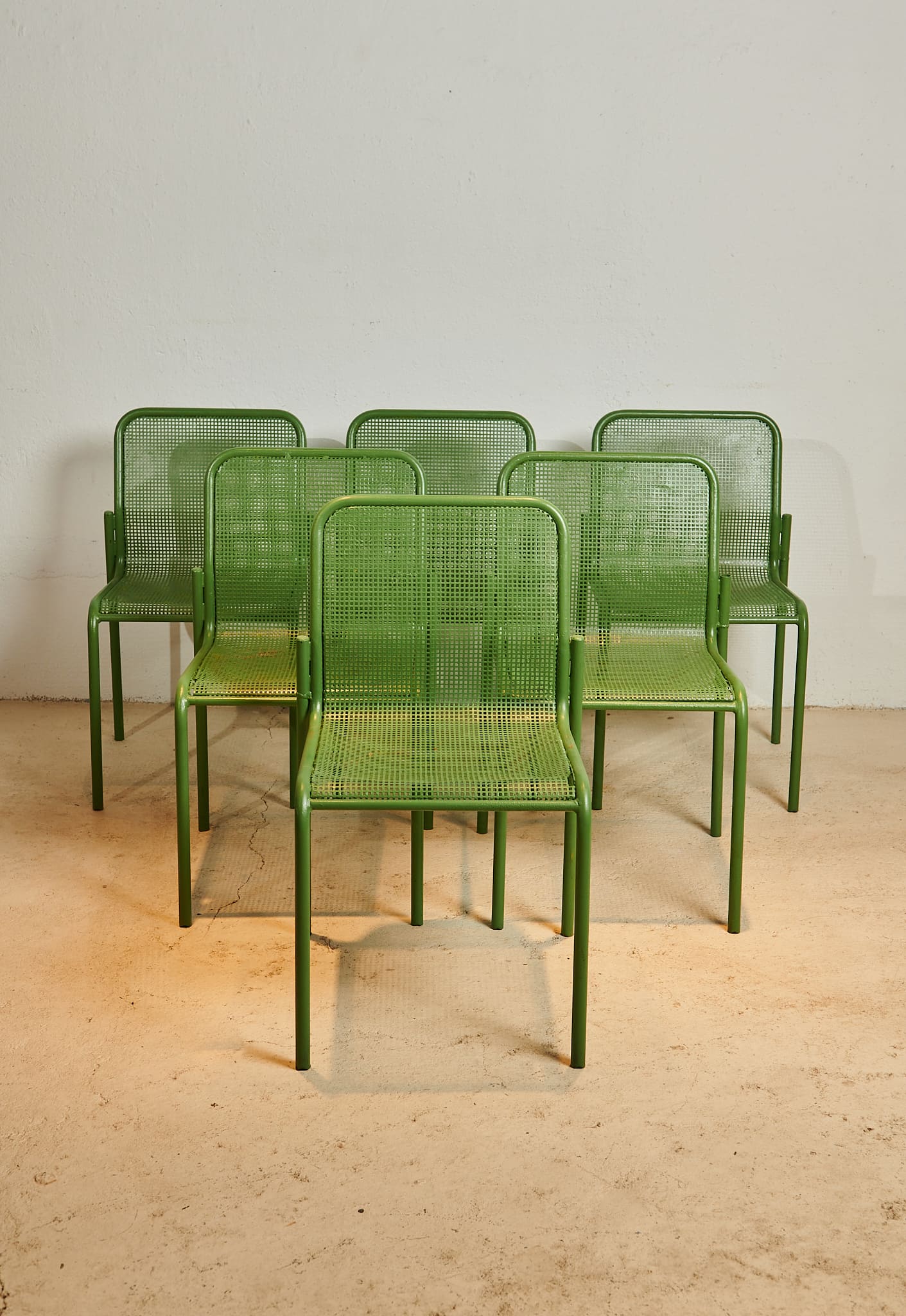 Set de seis sillas verdes años 80