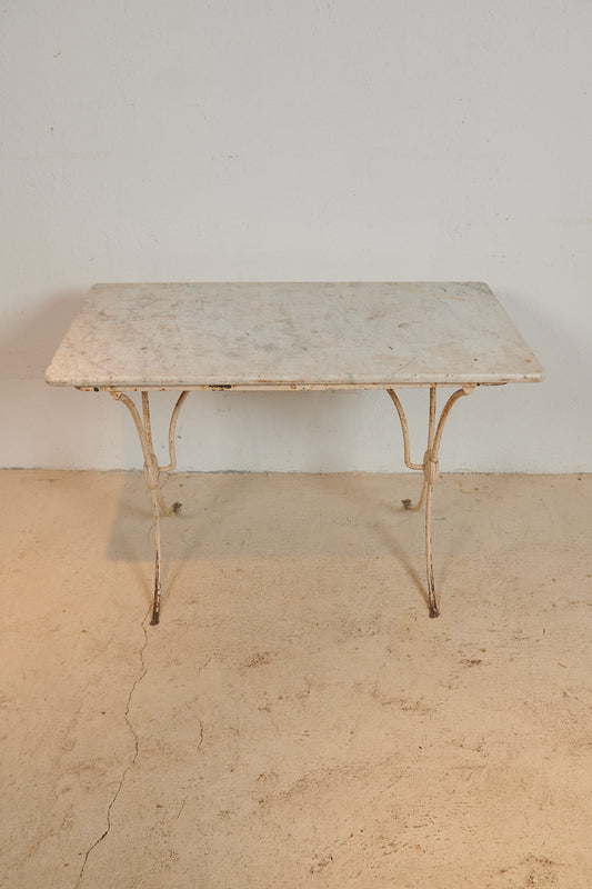 Mesa de jardín francesa de hierro y mármol