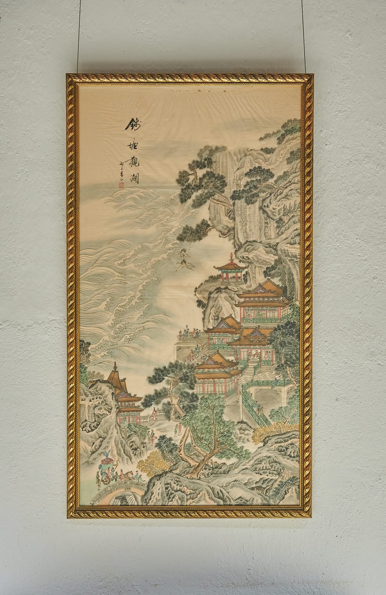 Pareja de paisajes orientales sobre papel de arroz