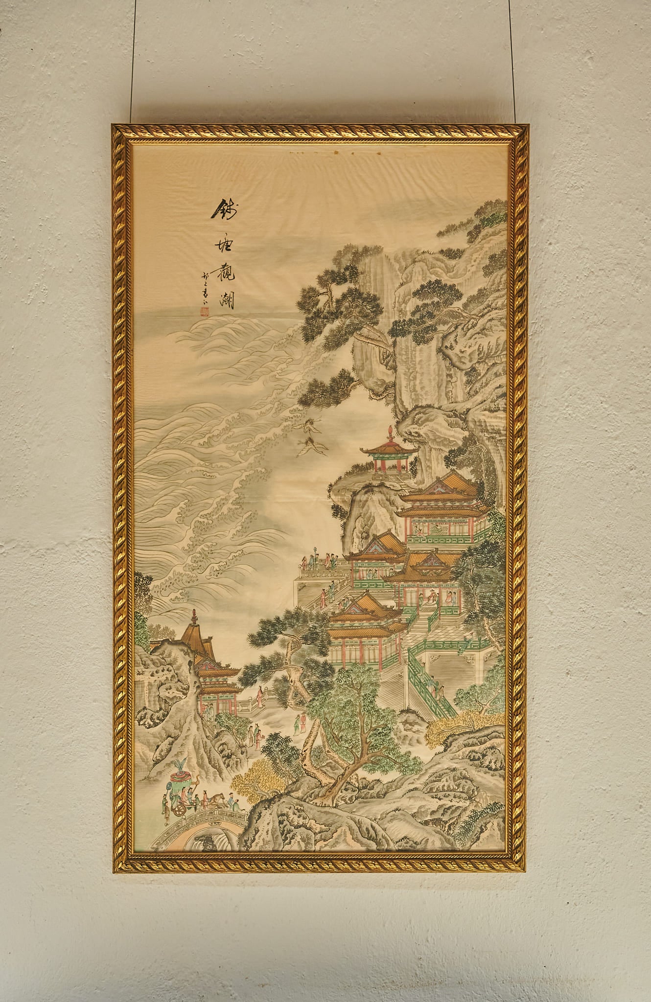 Pareja de paisajes orientales sobre papel de arroz