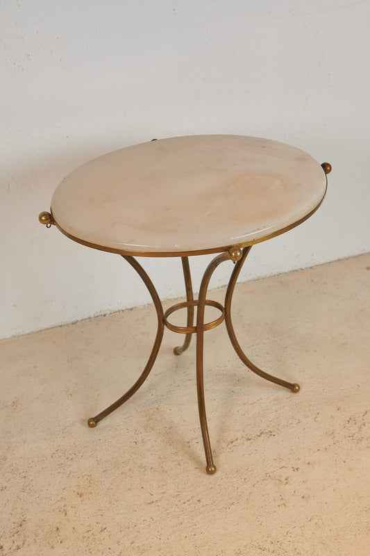 Mesa velador de latón y alabastro